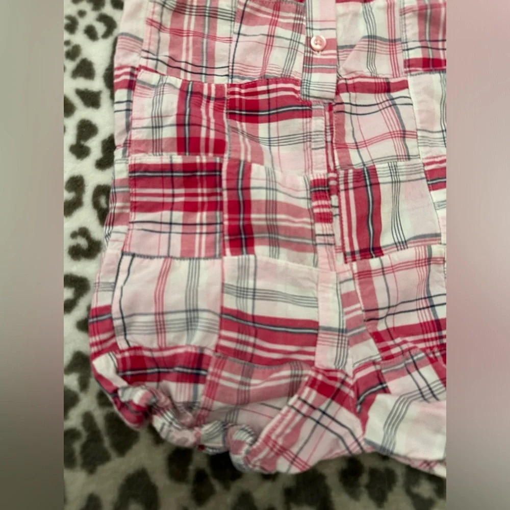 Old Navy Plaid Patchwork Onesie One Piece Romper in White Pink Size 6-12 months